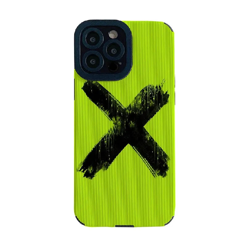 Fluorescence Green Cute Phone Case - Simple X Graffiti - For iPhone 15, 14, 13, 12, 11, Pro Max, Mini,