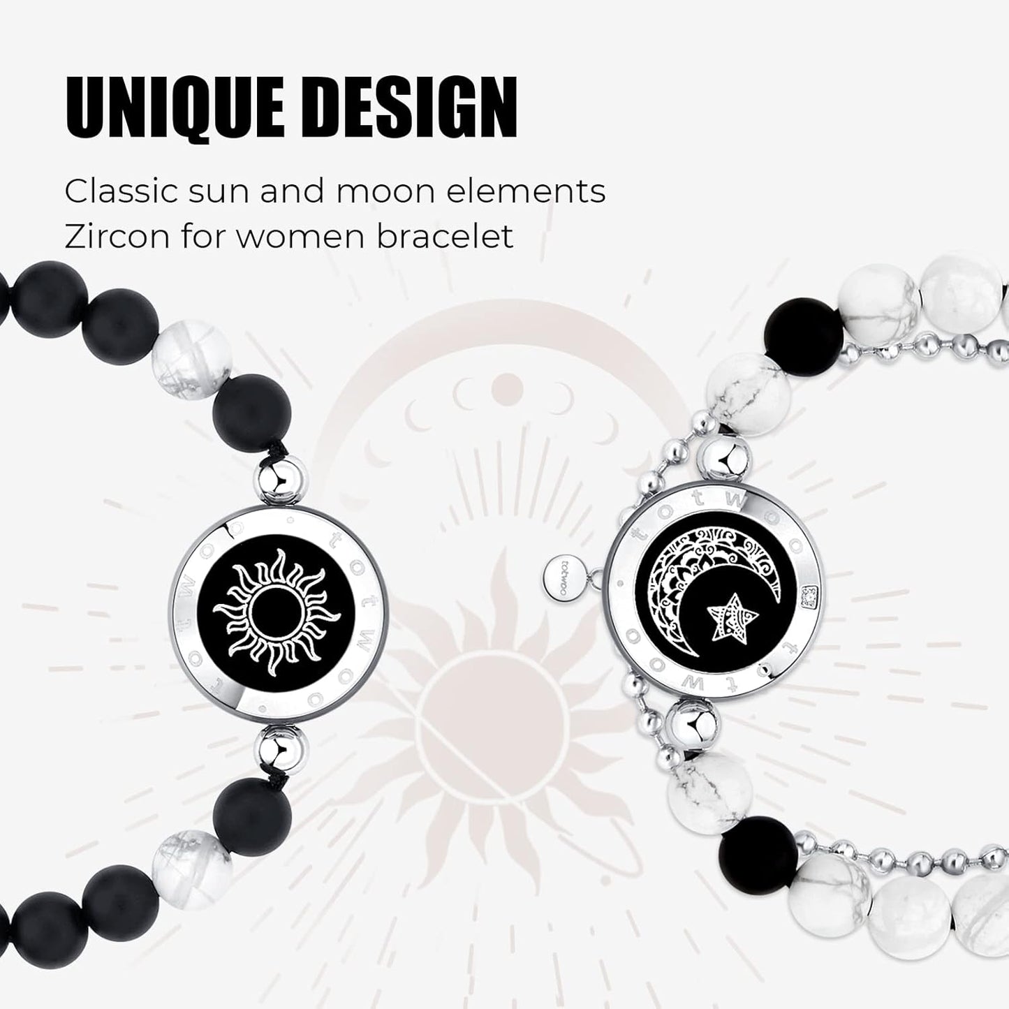 Dacida Couple Bracelet Couple Gifts Partner Bracelets with Touch Long Distance Relationship Gift for Long Distances Couple Love Gifts Vibration & Light Up Bluetooth Pairing Jewellery, Sun and Moon