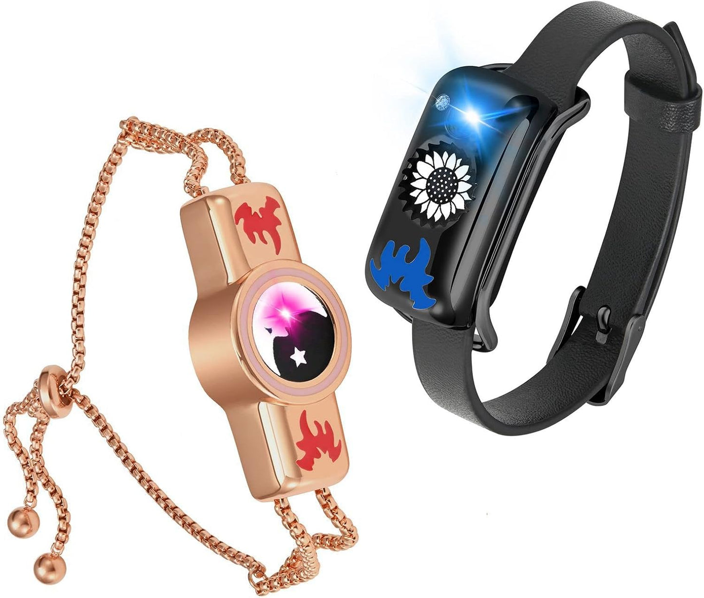 Dacida Couple Bracelet Couple Gifts Partner Bracelets with Touch Long Distance Relationship Gift for Long Distances Couple Love Gifts Vibration & Light Up Bluetooth Pairing Jewellery, Sun and Moon