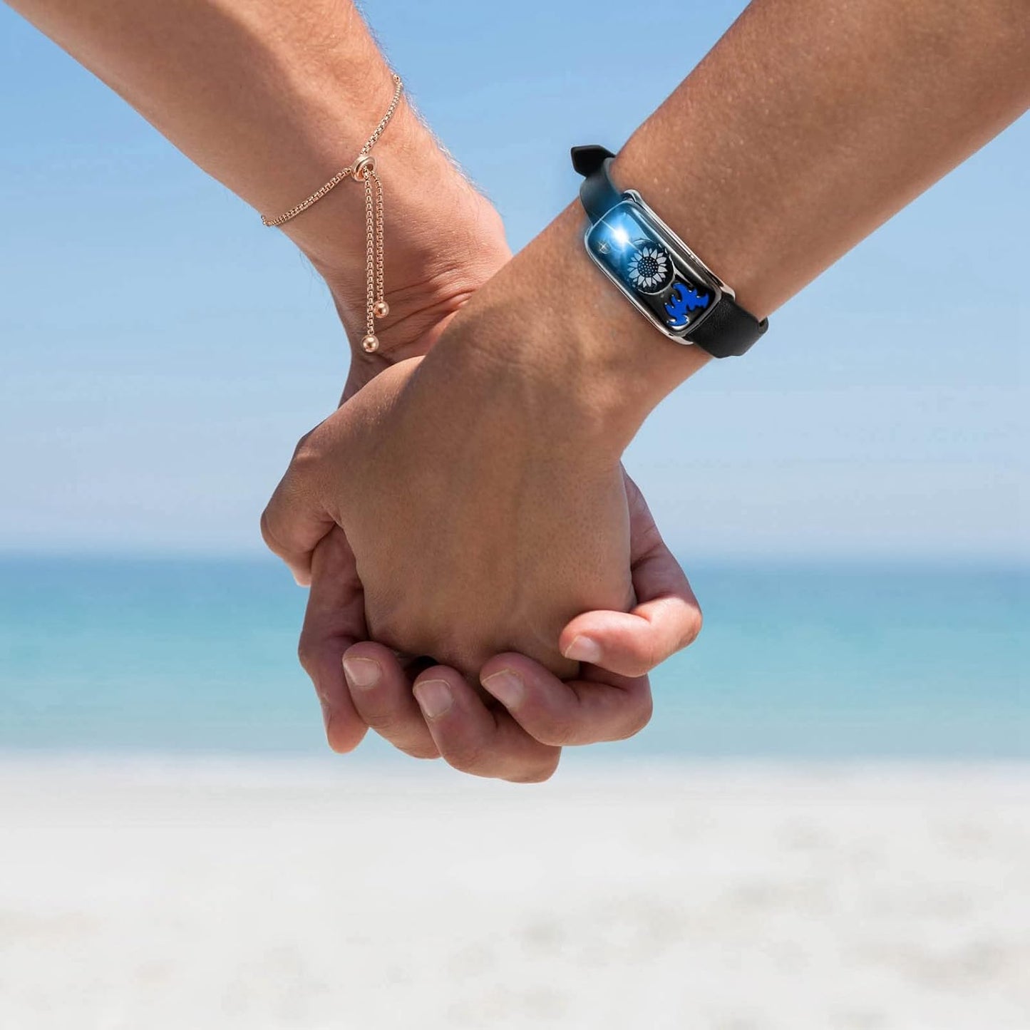 Dacida Couple Bracelet Couple Gifts Partner Bracelets with Touch Long Distance Relationship Gift for Long Distances Couple Love Gifts Vibration & Light Up Bluetooth Pairing Jewellery, Sun and Moon
