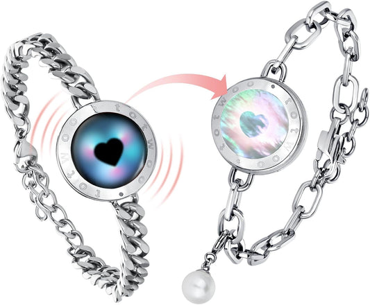 Dacida Couple Bracelet Couple Gifts Partner Bracelets with Touch Long Distance Relationship Gift for Long Distances Couple Love Gifts Vibration & Light Up Bluetooth Pairing Jewellery, Sun and Moon