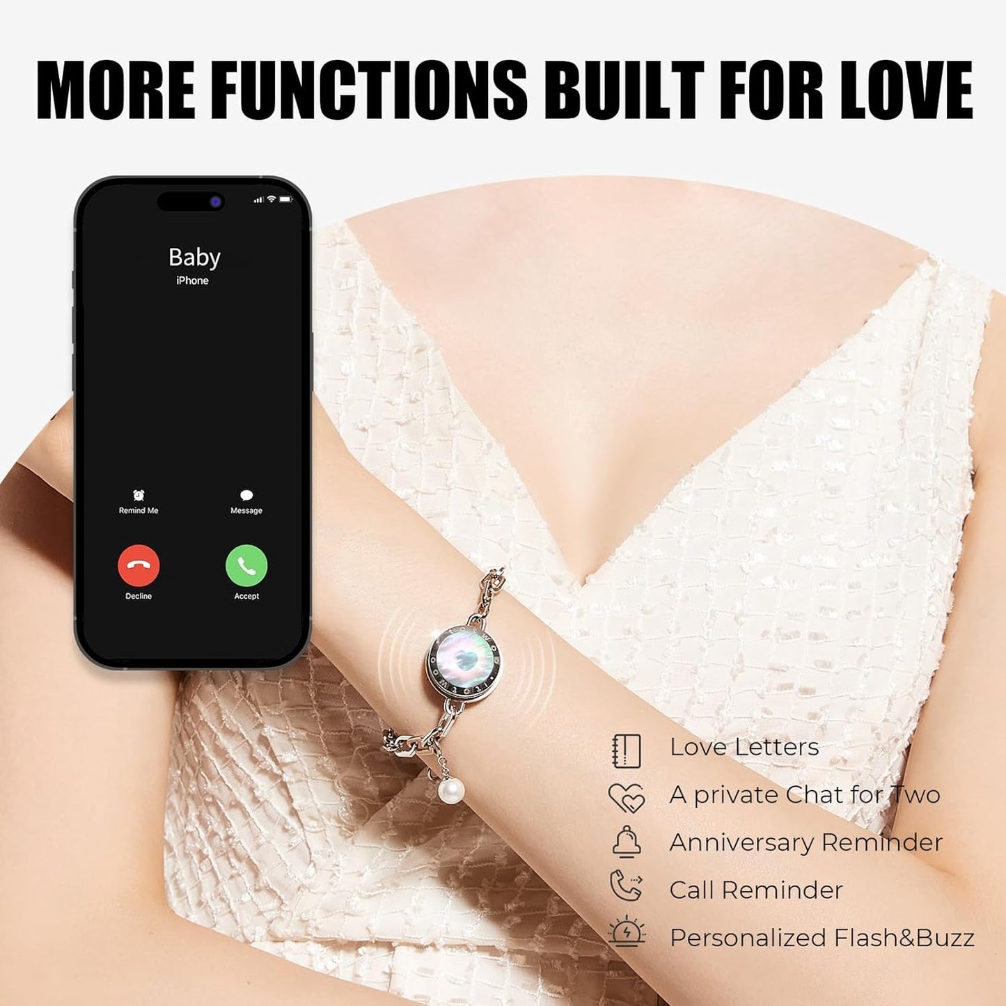 Dacida Couple Bracelet Couple Gifts Partner Bracelets with Touch Long Distance Relationship Gift for Long Distances Couple Love Gifts Vibration & Light Up Bluetooth Pairing Jewellery, Sun and Moon