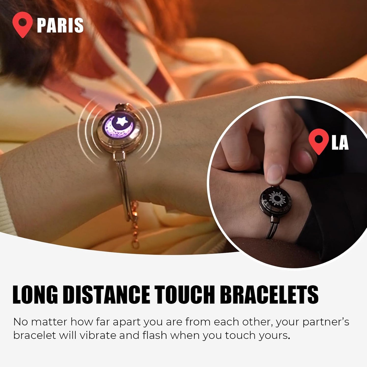 Dacida Long Distance Touch Bracelets for Couples, Vibration & Light up for Love Couples Bracelets | Long Distance Relationship Gifts for Girlfriend Bluetooth Pairing Jewelry
