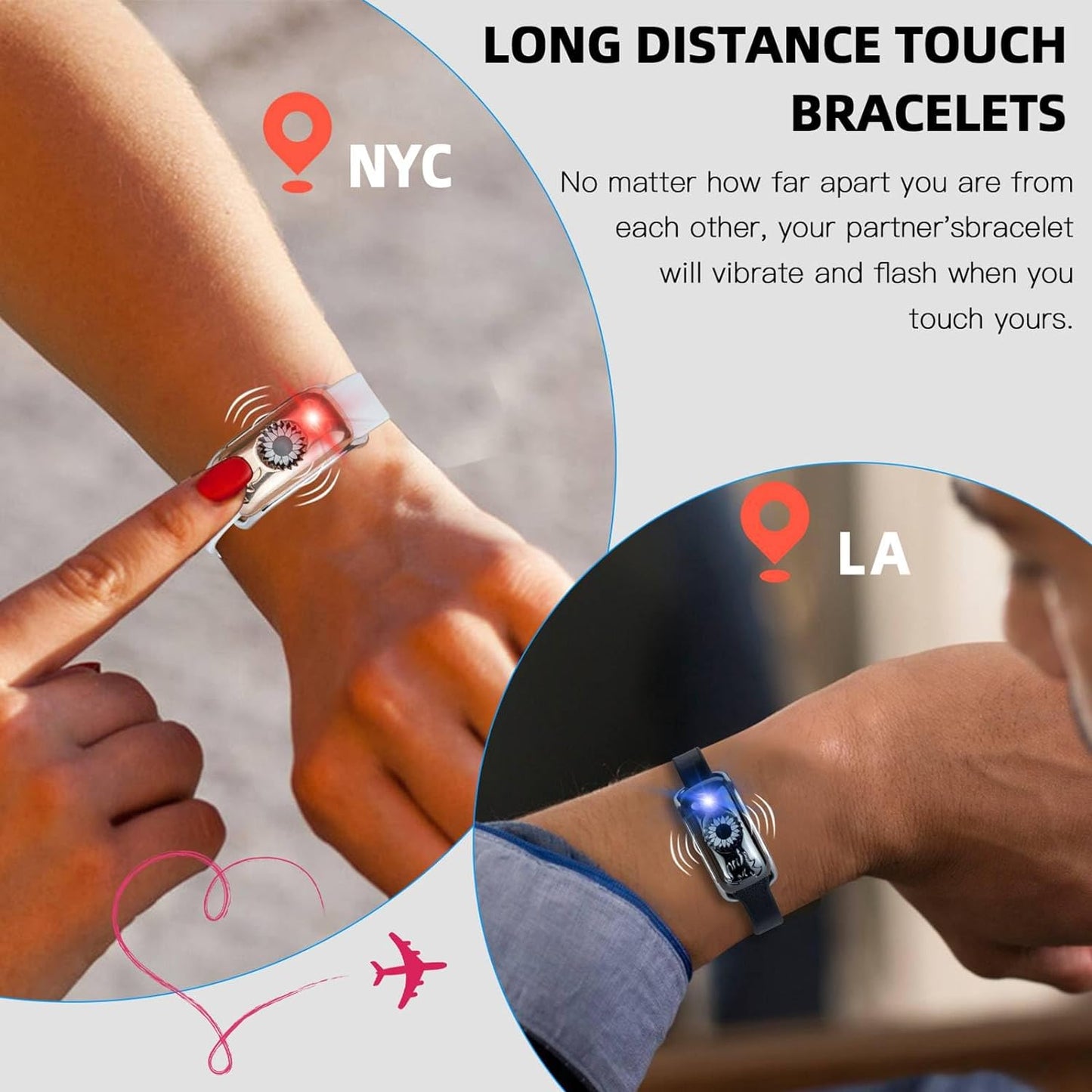 Dacida Long Distance Touch Bracelets, Send SOS SMS, Remote Smart Connection Vibration & Light Up Bracelet for Relationship Couples Girlfriend Boyfriend Family Passing on Love & Miss Gifts Jewelry Black Gold