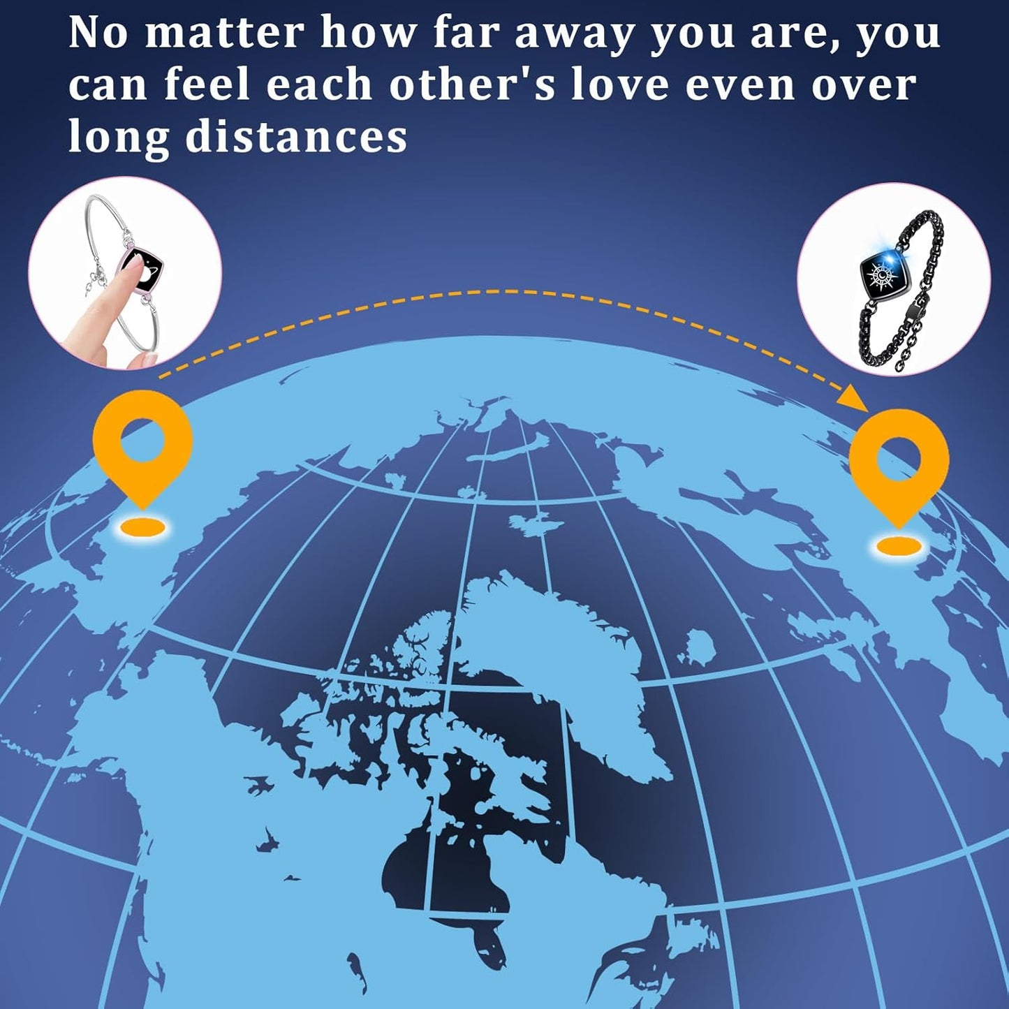 Dacida Long Distance Touch Bracelets Jewelry Set, Remote Smart Connection Love Bracelet,Send SOS SMS, Relationship Bracelets Moon Star for Couples Lovers Family Friends Festivals Valentine's Day Gifts Pink