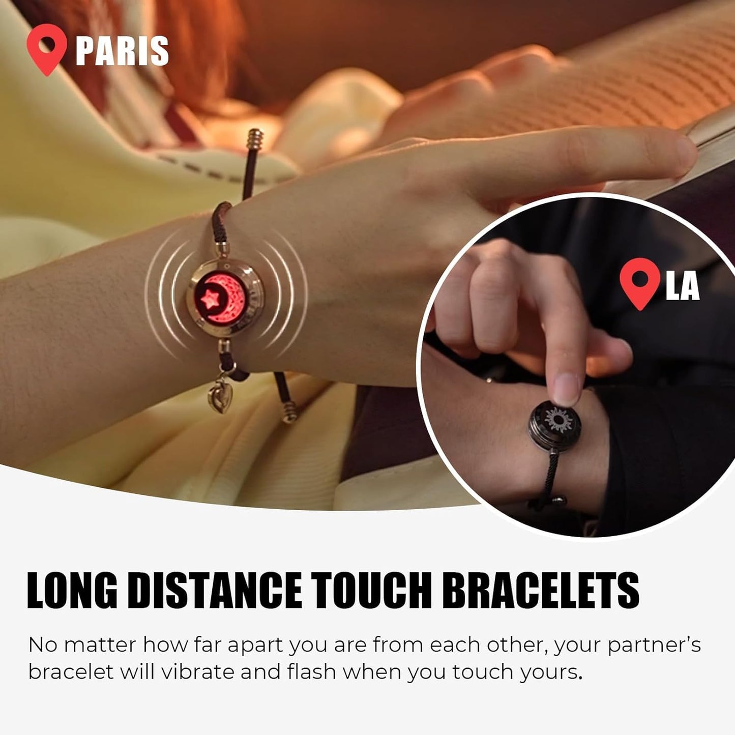 Dacida Long Distance Touch Bracelets for Couples, Vibration & Light up for Love Couples Bracelets | Long Distance Relationship Gifts for Girlfriend Bluetooth Pairing Jewelry