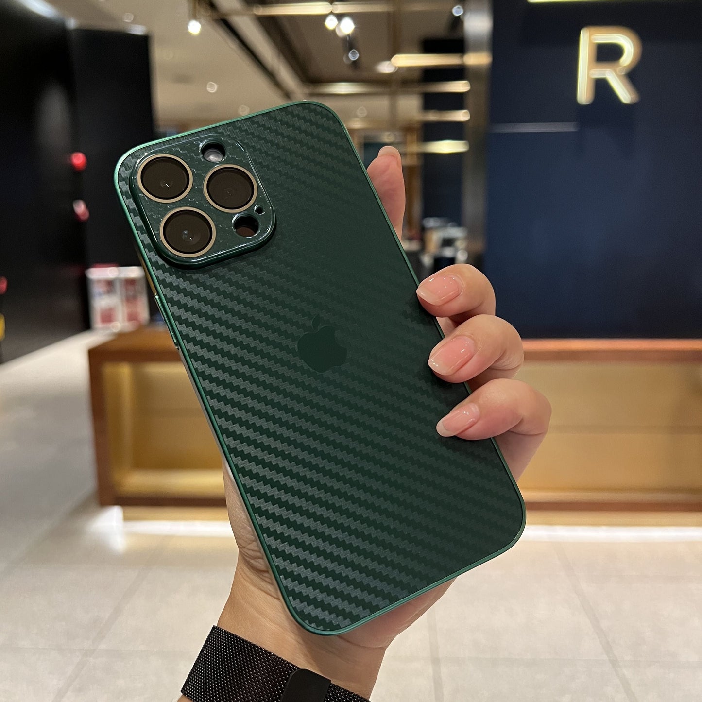 iPhone 11, 12, 13, 14, 15 Series: New Carbon Fiber Pattern Case AG Glass Cover with Camera Lens Protection