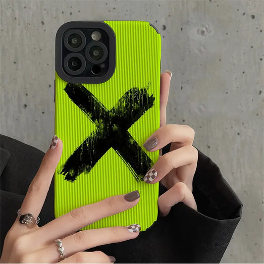 Fluorescence Green Cute Phone Case - Simple X Graffiti - For iPhone 15, 14, 13, 12, 11, Pro Max, Mini,