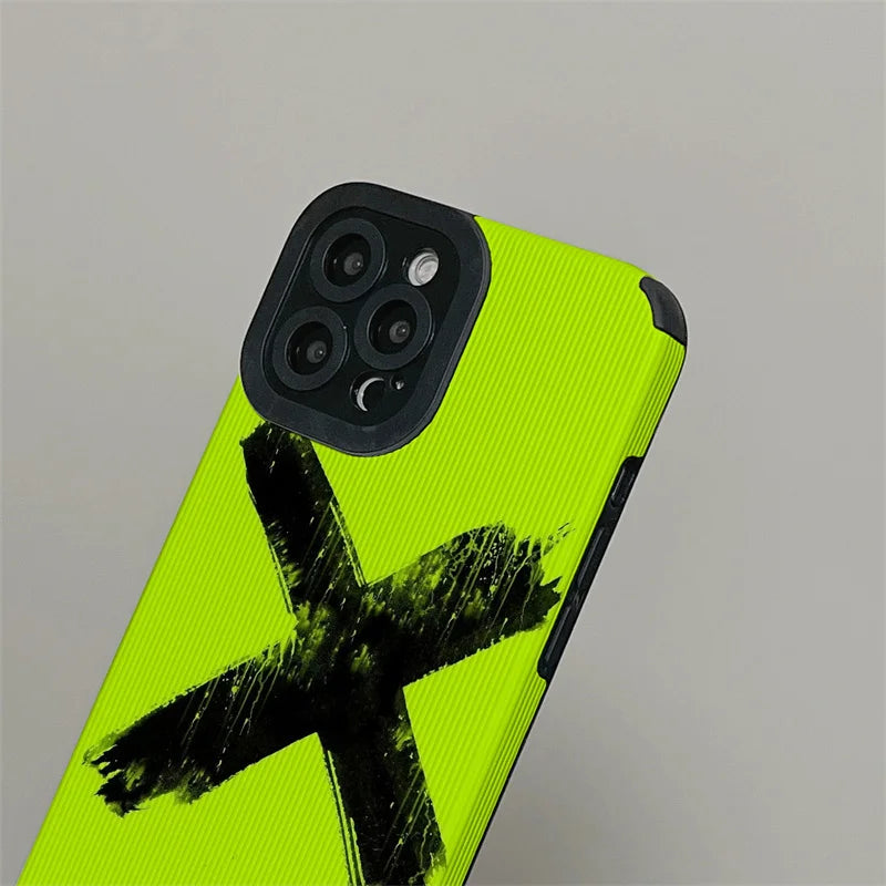 Fluorescence Green Cute Phone Case - Simple X Graffiti - For iPhone 15, 14, 13, 12, 11, Pro Max, Mini,