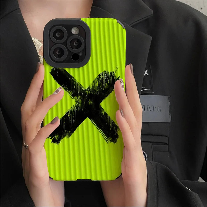 Fluorescence Green Cute Phone Case - Simple X Graffiti - For iPhone 15, 14, 13, 12, 11, Pro Max, Mini,