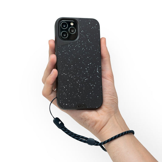 I-Phone Series 11, 12, 13, 14, 15 Case Black & Blue Wrist Strap