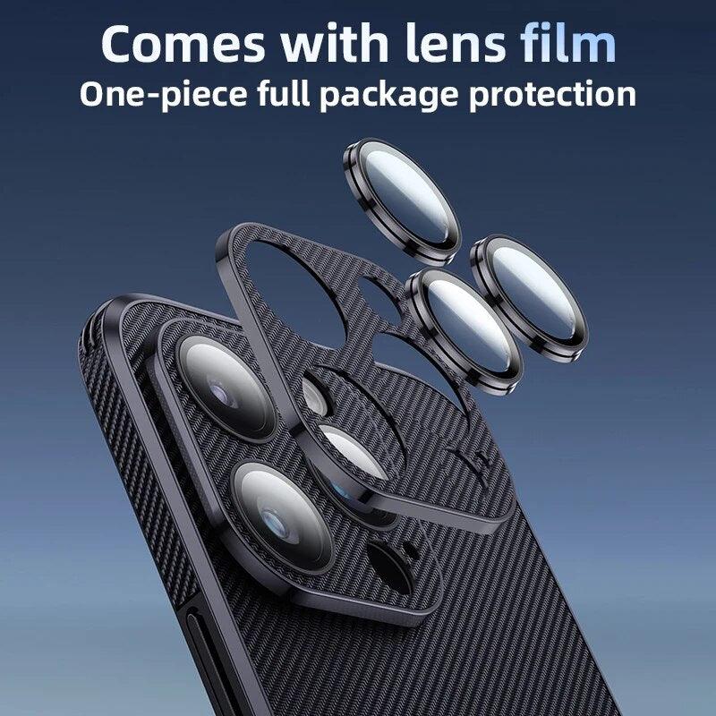 Carbon Fiber Texture Cute Leather Phone Case for iPhone 11/12/13/14 Pro Max