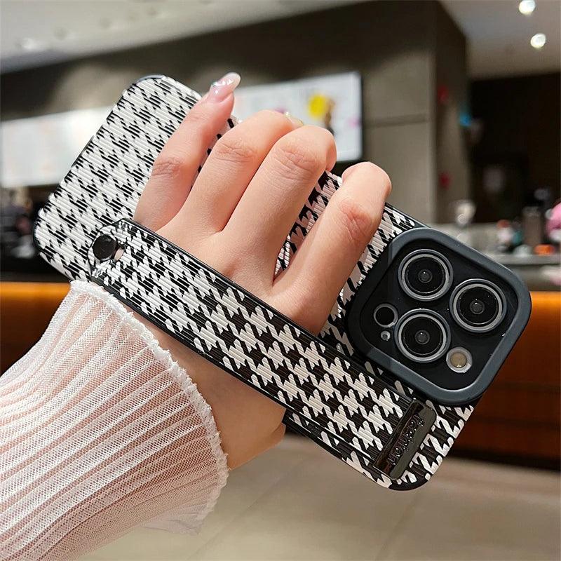 Cute Houndstooth Leather Phone Case for iPhone 15,14, 13, 12, 11 Pro Max,
