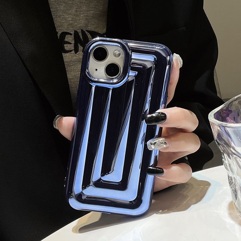 Cute Phone Cases For iPhone 14 13 12 11 Pro Max 14 Plus - Luxury Plating 3D Stripe