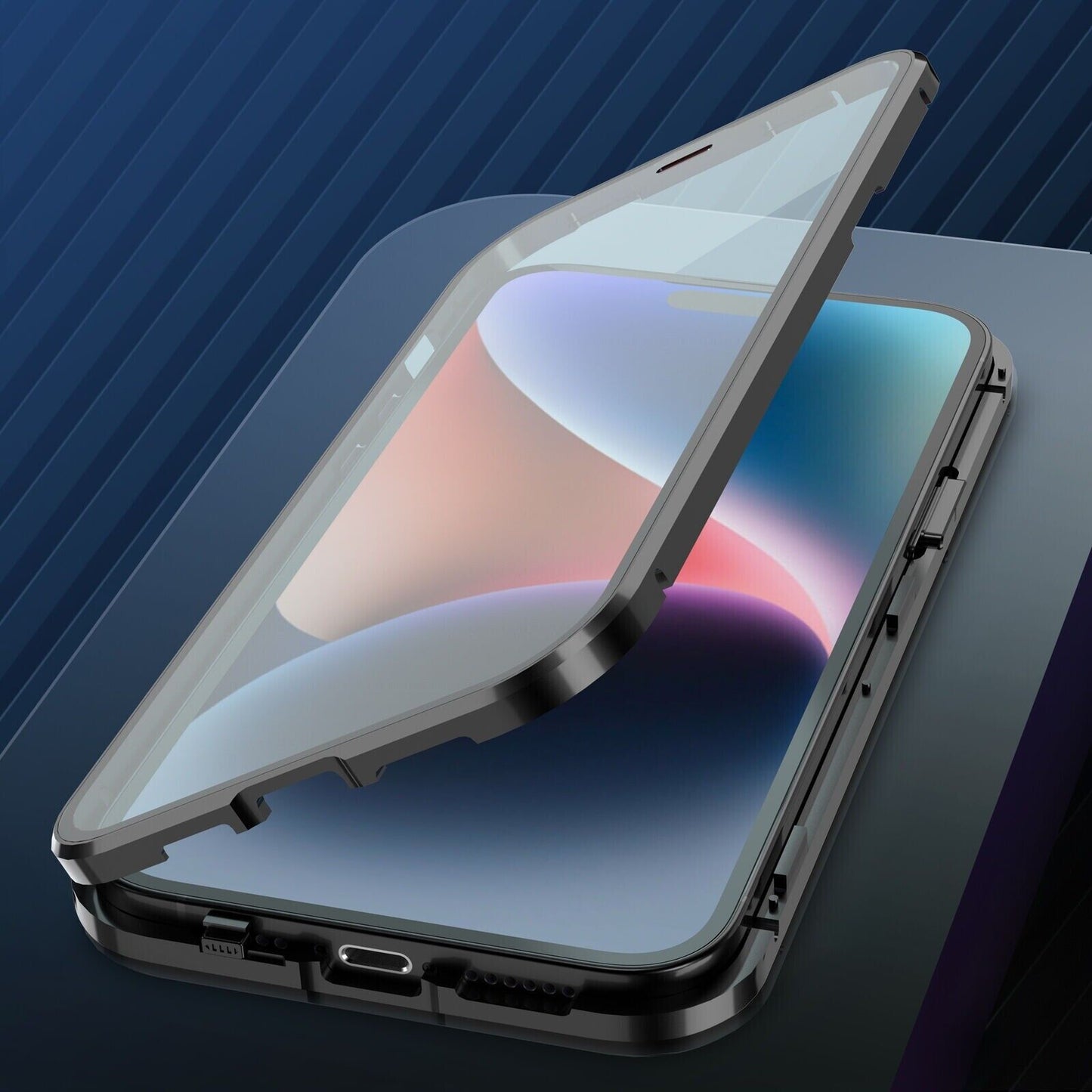 iPhone Metal Cover : [Front Screen Guard + Back Case] Magnetic Lock with MagSafe Stand