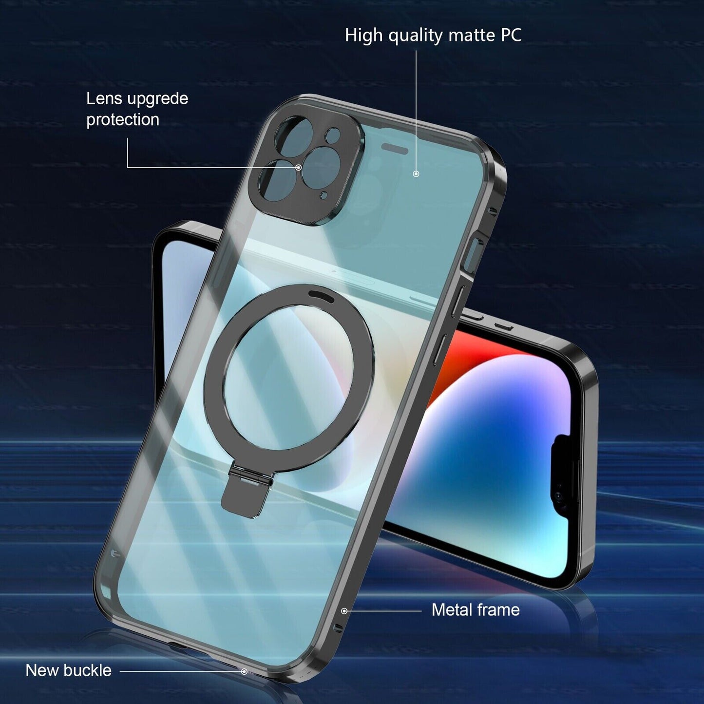 iPhone Metal Cover : [Front Screen Guard + Back Case] Magnetic Lock with MagSafe Stand