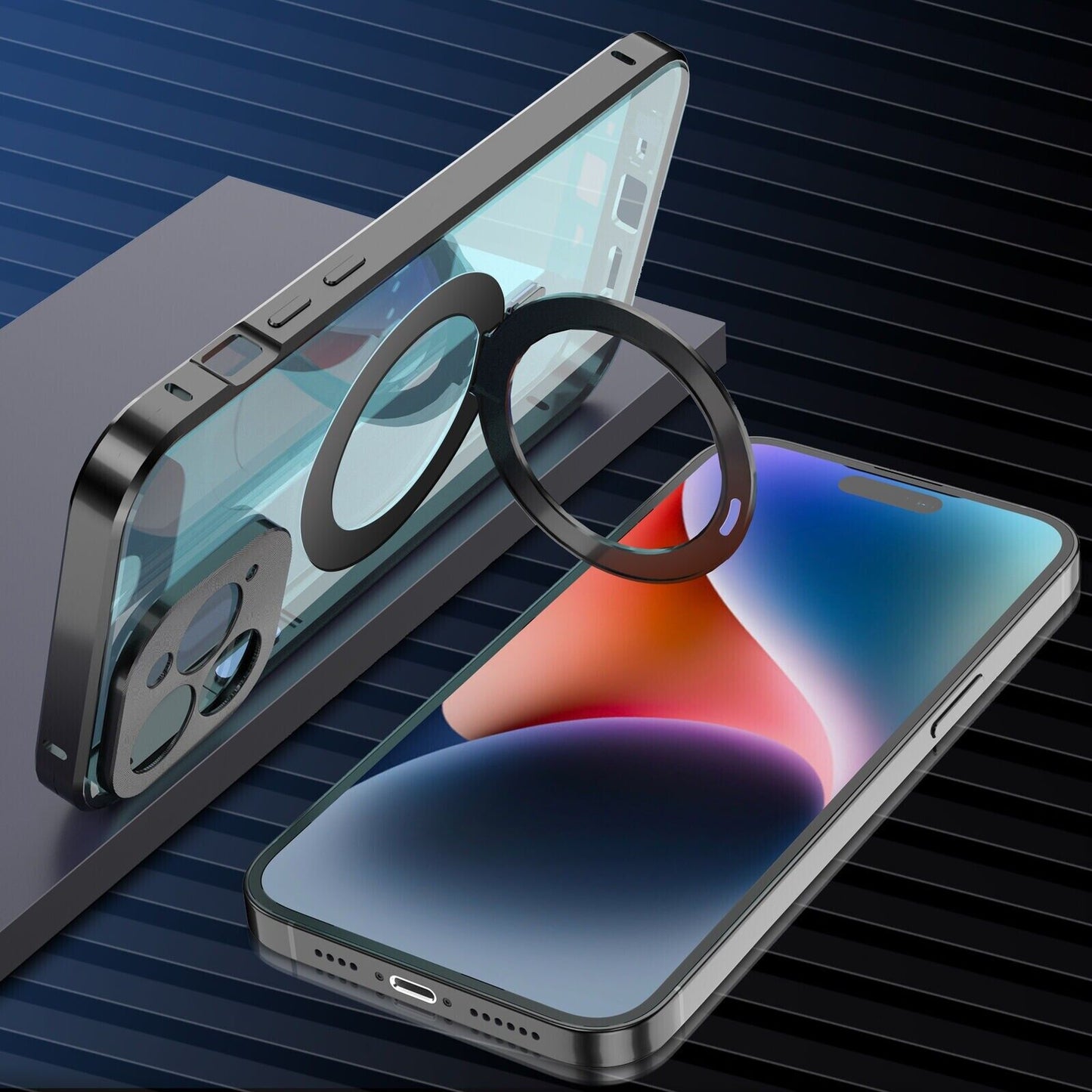 iPhone Metal Cover : [Front Screen Guard + Back Case] Magnetic Lock with MagSafe Stand