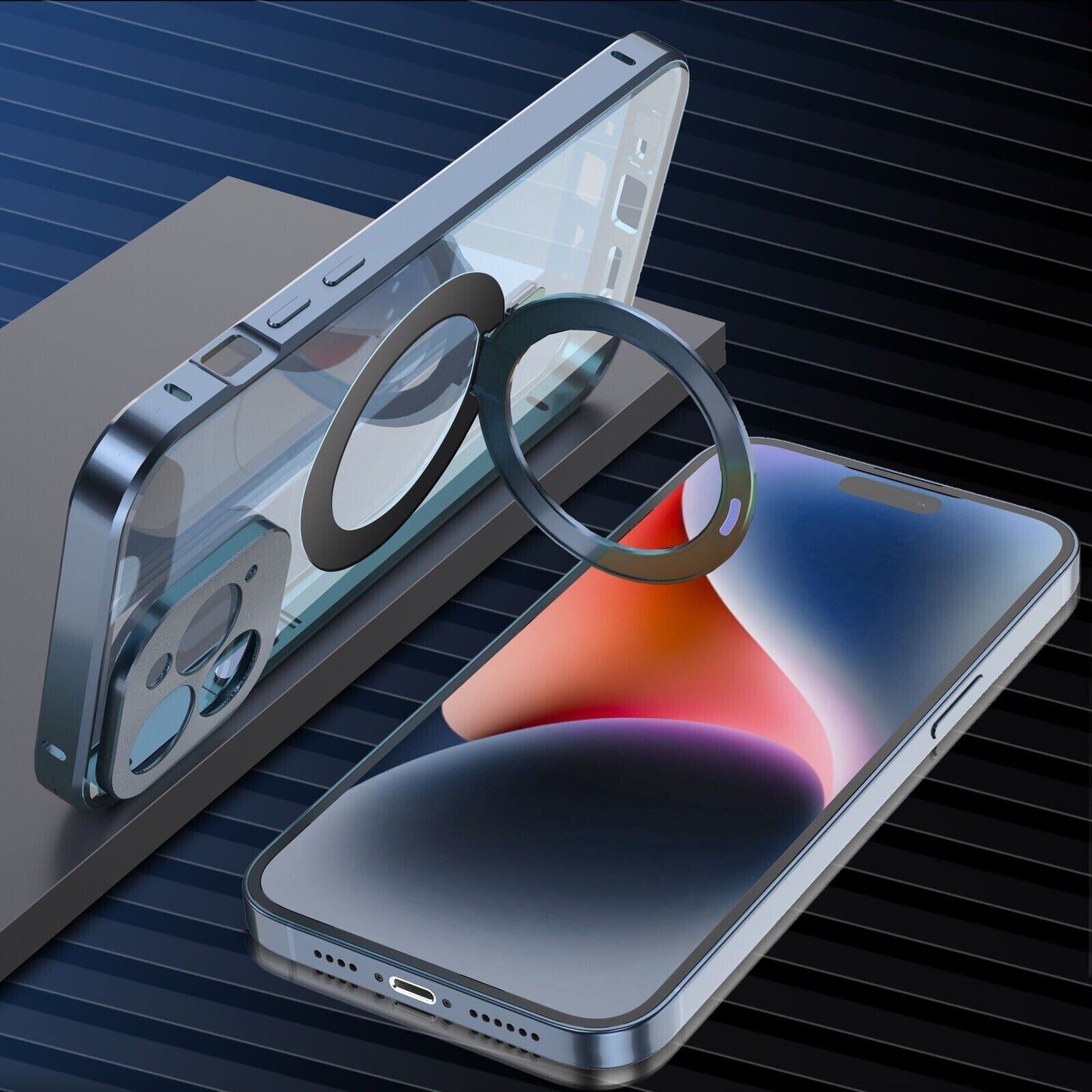 iPhone Metal Cover : [Front Screen Guard + Back Case] Magnetic Lock with MagSafe Stand