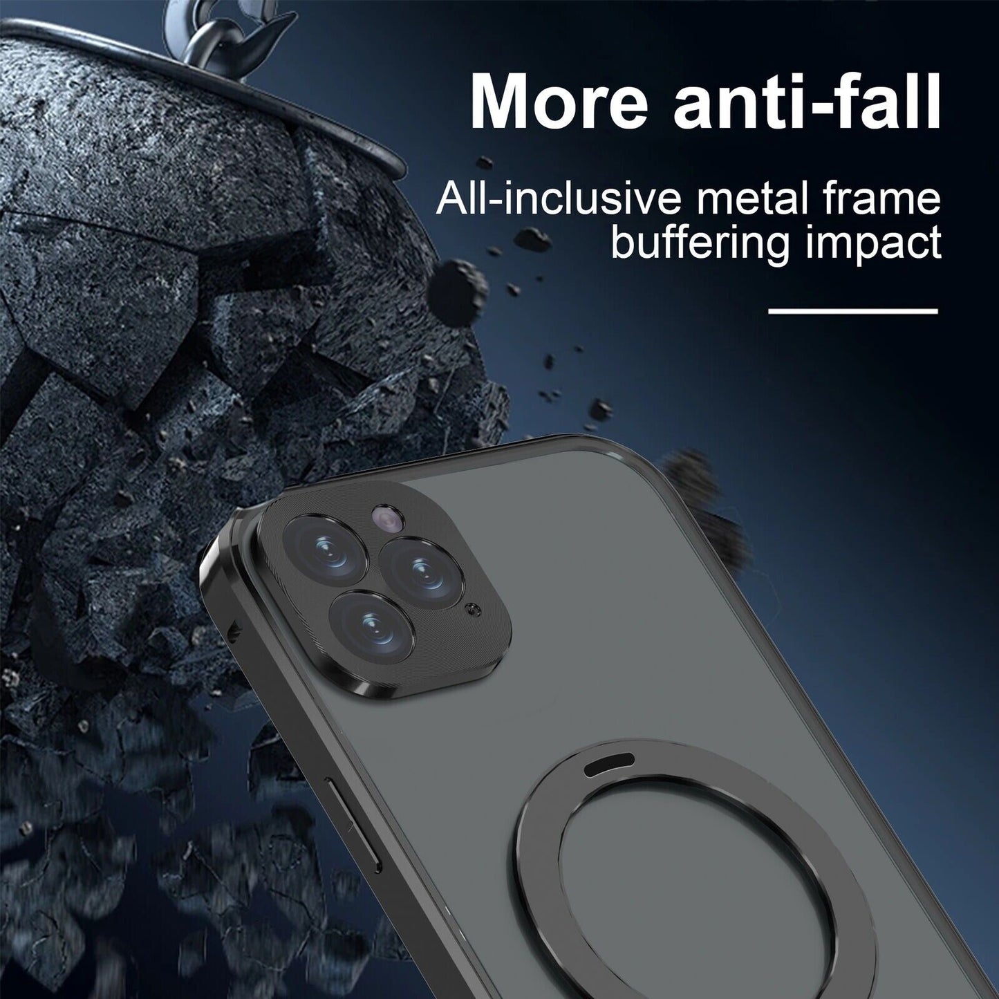 iPhone Metal Cover : [Front Screen Guard + Back Case] Magnetic Lock with MagSafe Stand