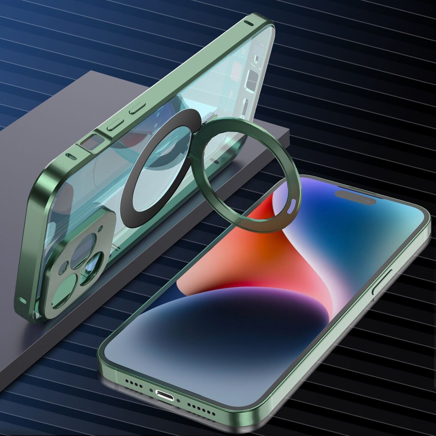 iPhone Metal Cover : [Front Screen Guard + Back Case] Magnetic Lock with MagSafe Stand