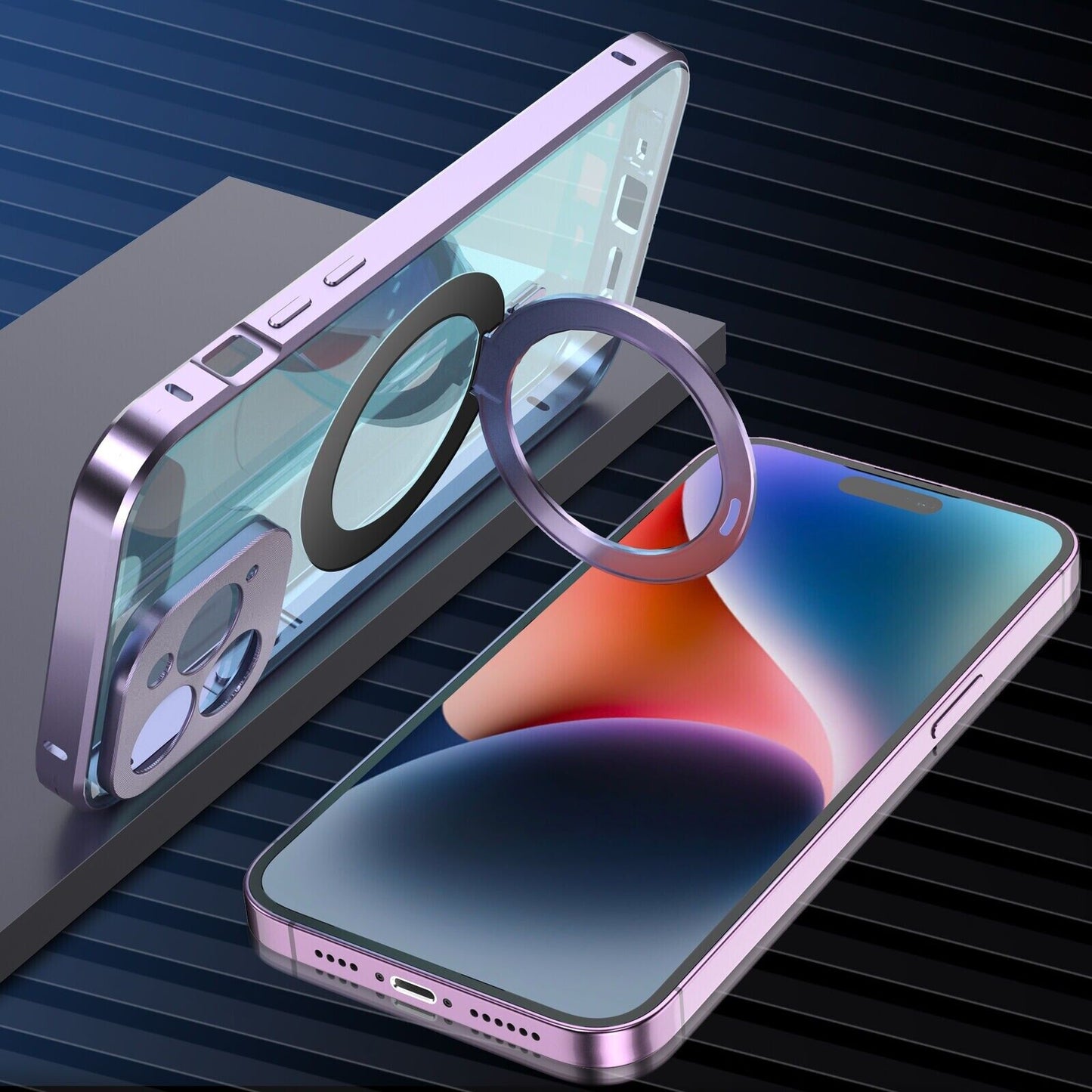 iPhone Metal Cover : [Front Screen Guard + Back Case] Magnetic Lock with MagSafe Stand
