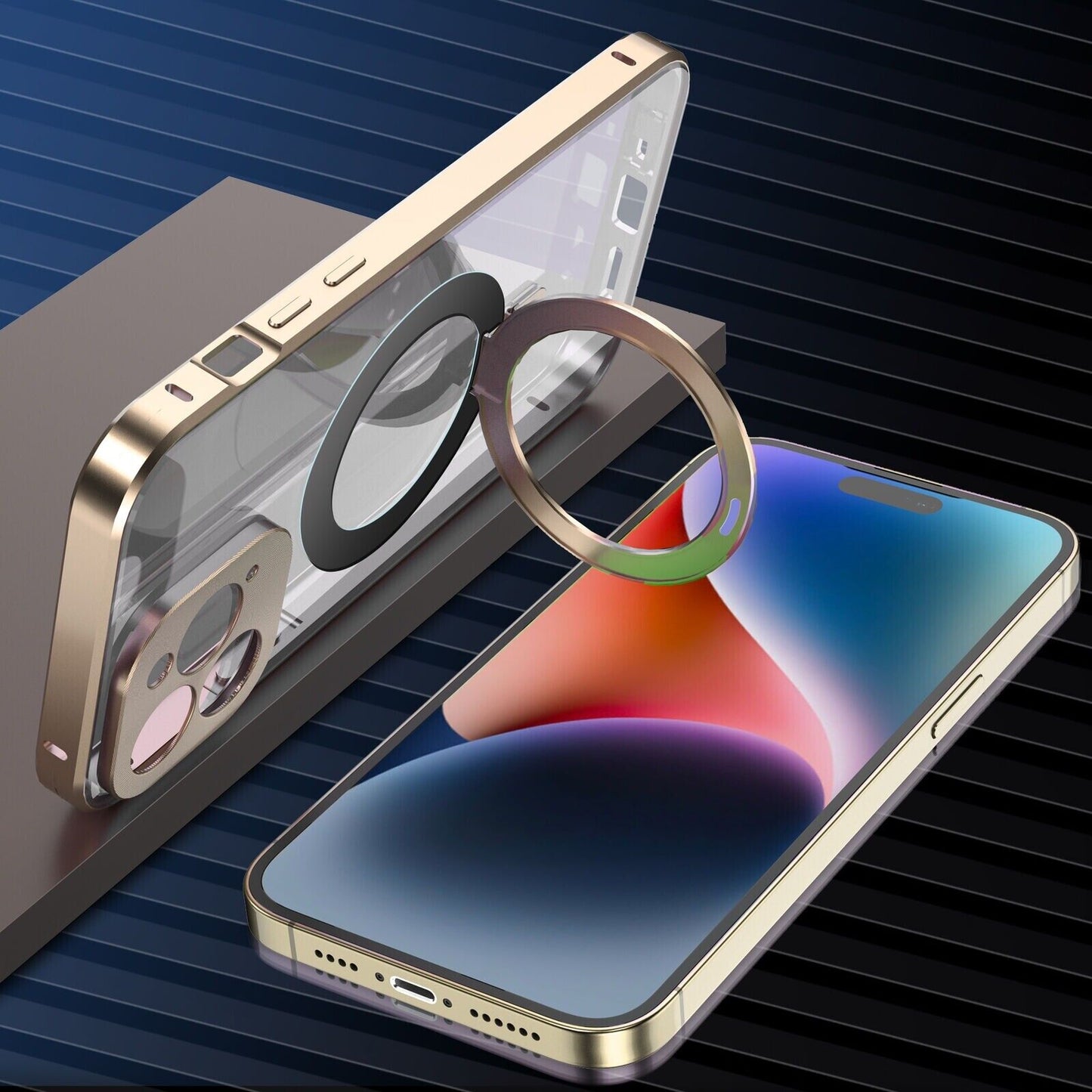 iPhone Metal Cover : [Front Screen Guard + Back Case] Magnetic Lock with MagSafe Stand
