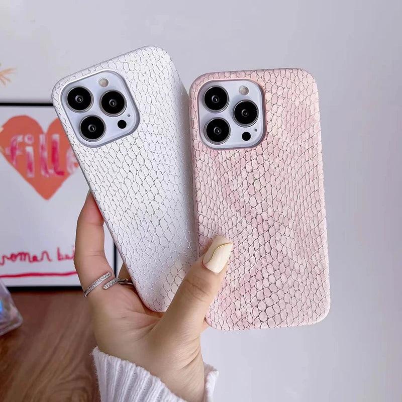 Snake Texture Leather Cute Phone Case for iPhone 11, 12, 13, 14, 15 Pro Max
