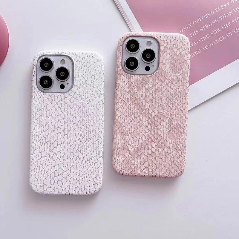 Snake Texture Leather Cute Phone Case for iPhone 11, 12, 13, 14, 15 Pro Max