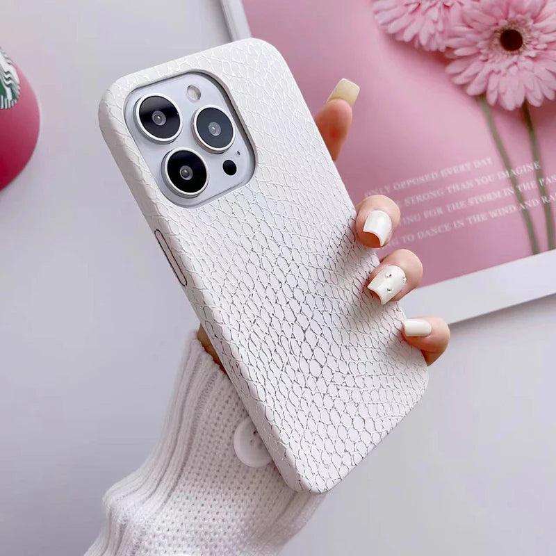 Snake Texture Leather Cute Phone Case for iPhone 11, 12, 13, 14, 15 Pro Max