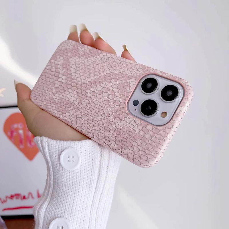Snake Texture Leather Cute Phone Case for iPhone 11, 12, 13, 14, 15 Pro Max