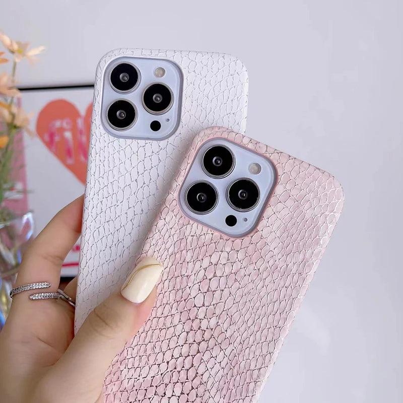 Snake Texture Leather Cute Phone Case for iPhone 11, 12, 13, 14, 15 Pro Max