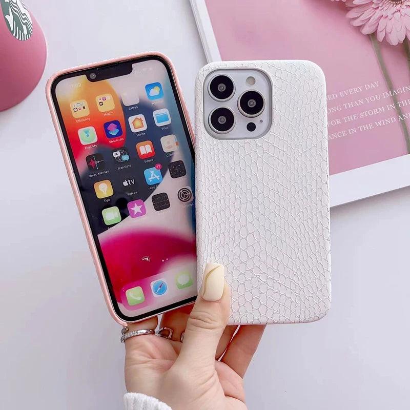Snake Texture Leather Cute Phone Case for iPhone 11, 12, 13, 14, 15 Pro Max